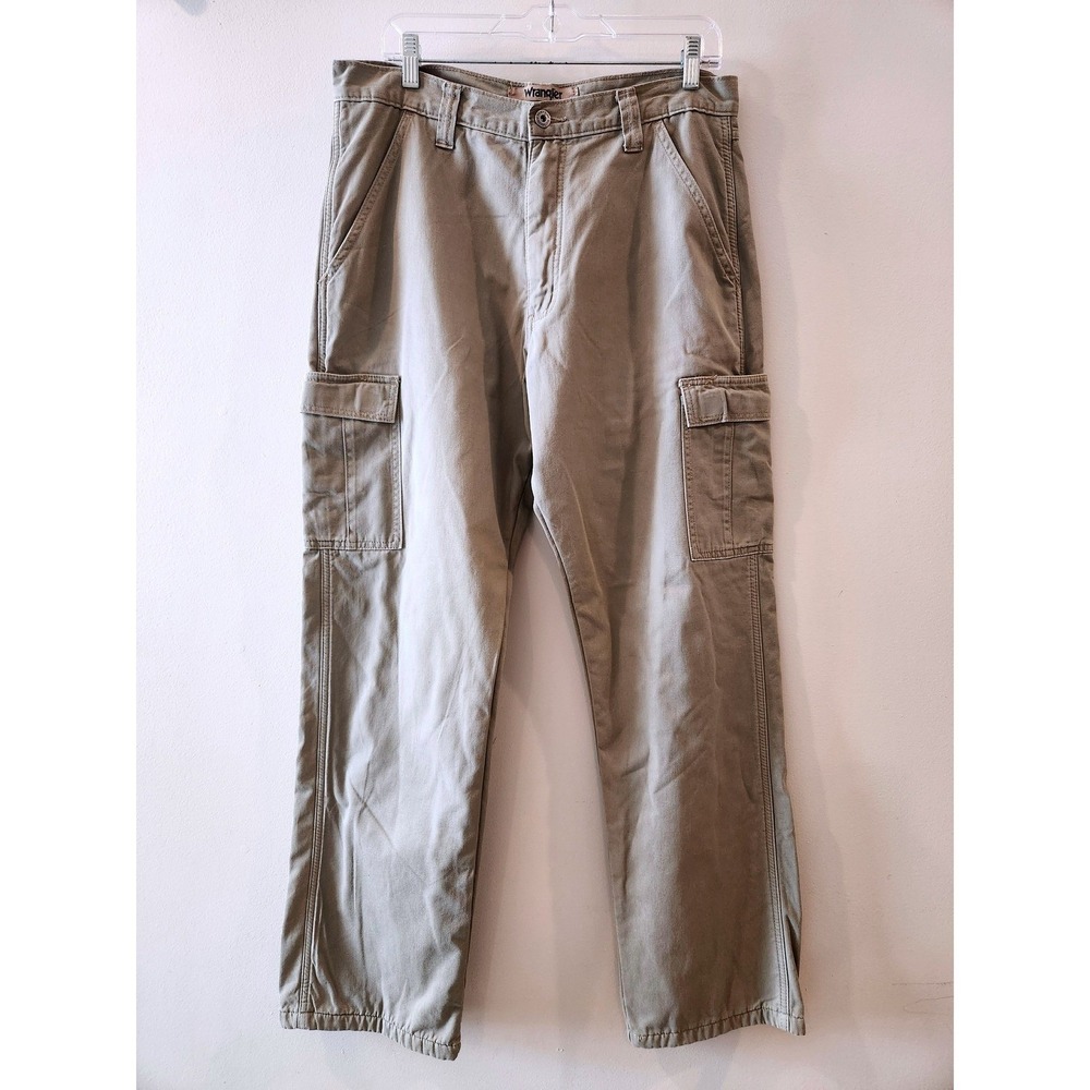 Wrangler Authentics Men's Cargo Pants Tan Khaki Fleece‎ Lined Size 34x33